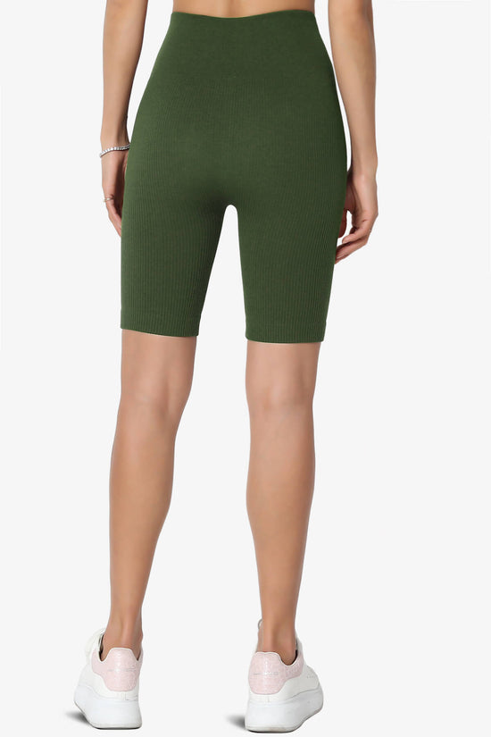 Load image into Gallery viewer, Billion Compression Ribbed Seamless Biker Shorts ARMY GREEN_2
