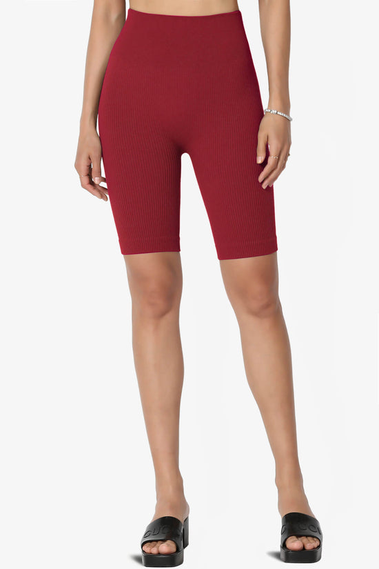 Load image into Gallery viewer, Billion Compression Ribbed Seamless Biker Shorts BURGUNDY_1
