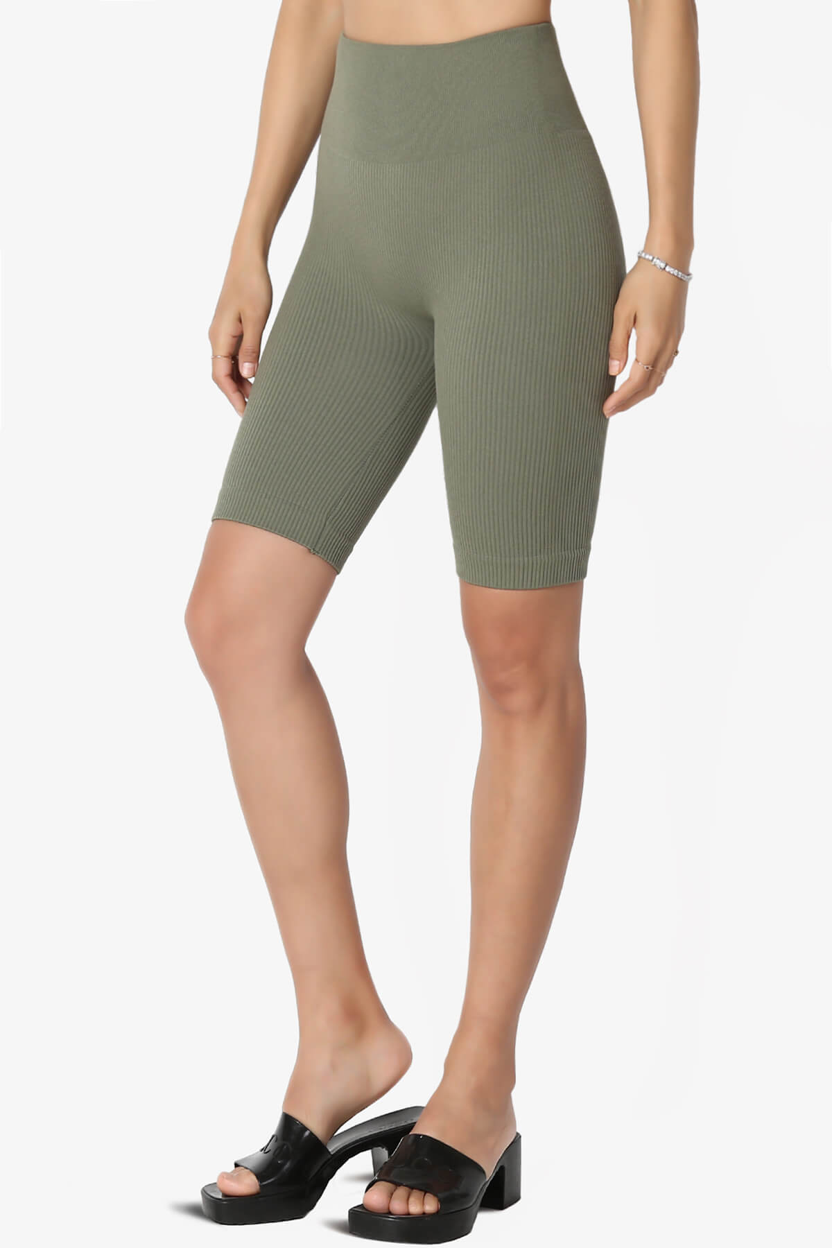 Load image into Gallery viewer, Billion Compression Ribbed Seamless Biker Shorts DUSTY OLIVE_3
