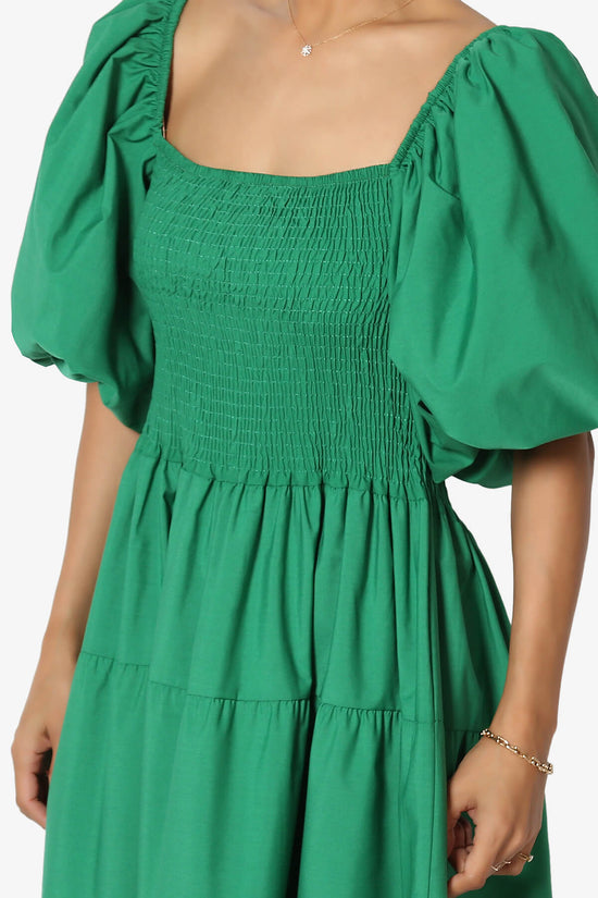 Load image into Gallery viewer, Blyss Balloon Puff Sleeve Tiered Midi Dress GREEN_5
