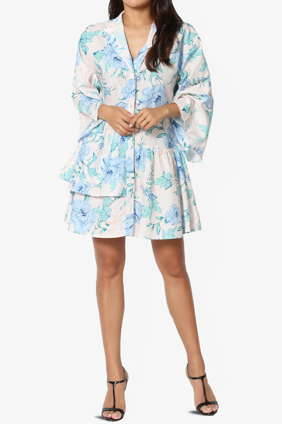 Load image into Gallery viewer, Bowen Floral Ruffle Tiered Mini Shirt Dress CREAM BLUE_6

