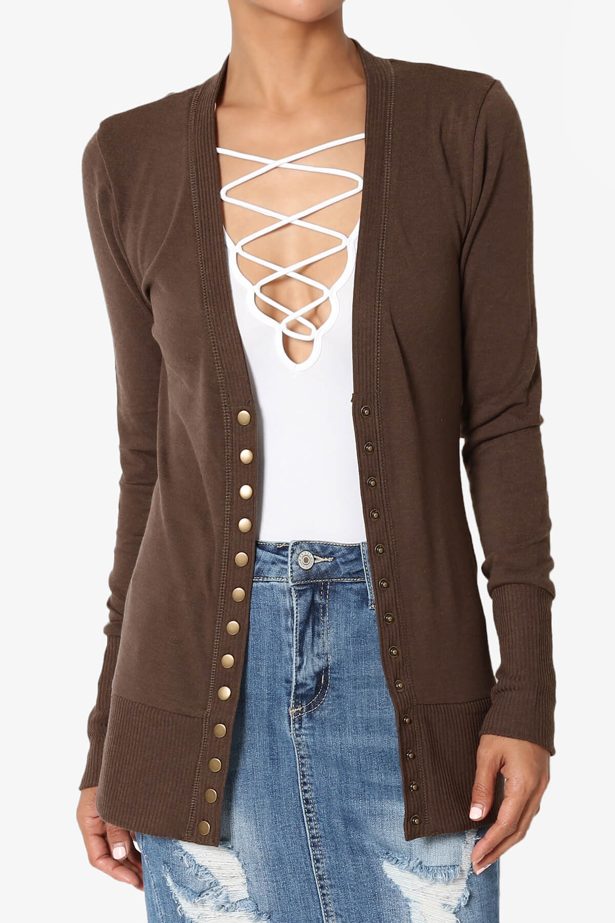 Load image into Gallery viewer, Braeden Snap Button V-Neck Cardigan BROWN_1
