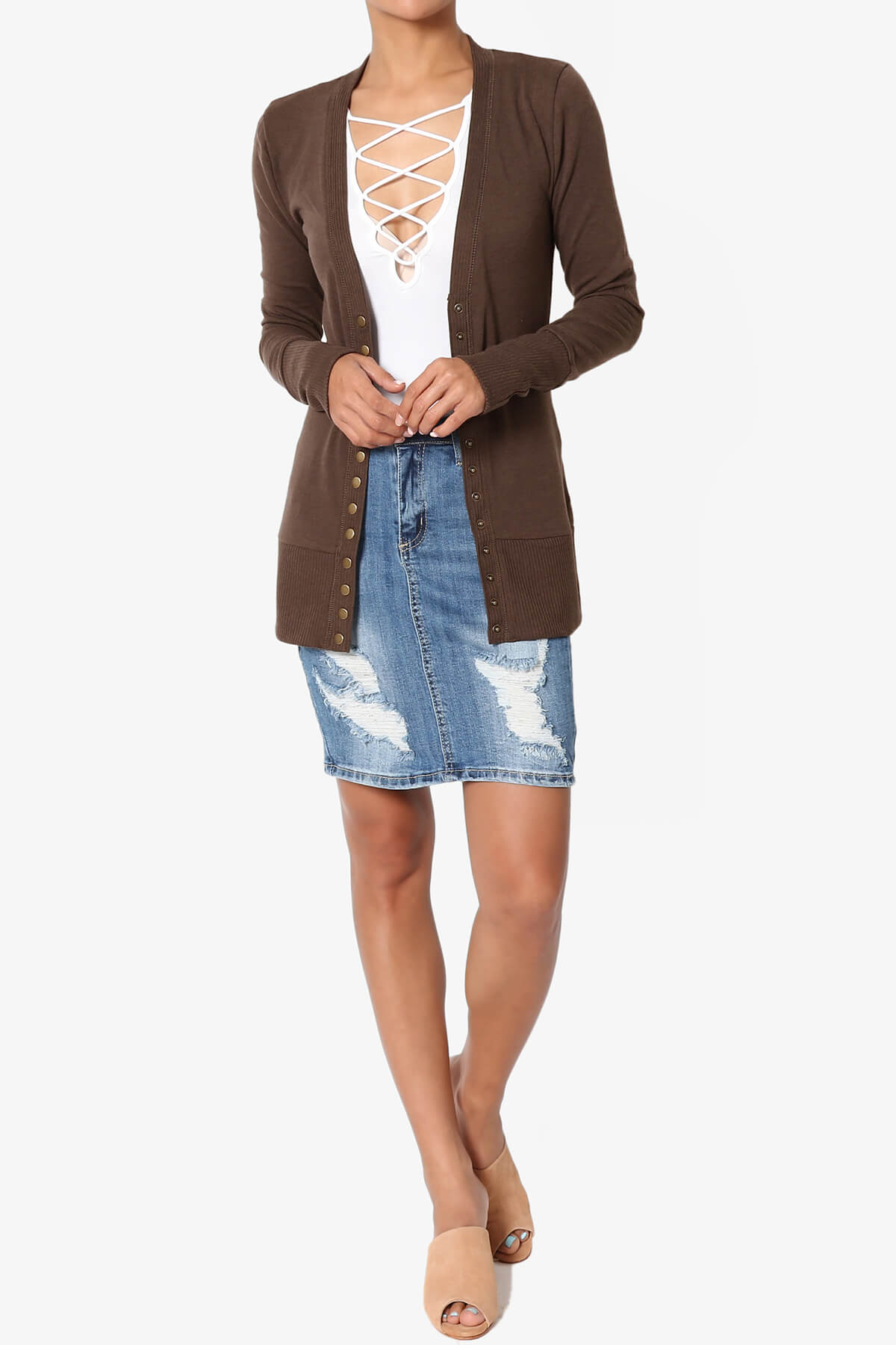 Load image into Gallery viewer, Braeden Snap Button V-Neck Cardigan BROWN_6

