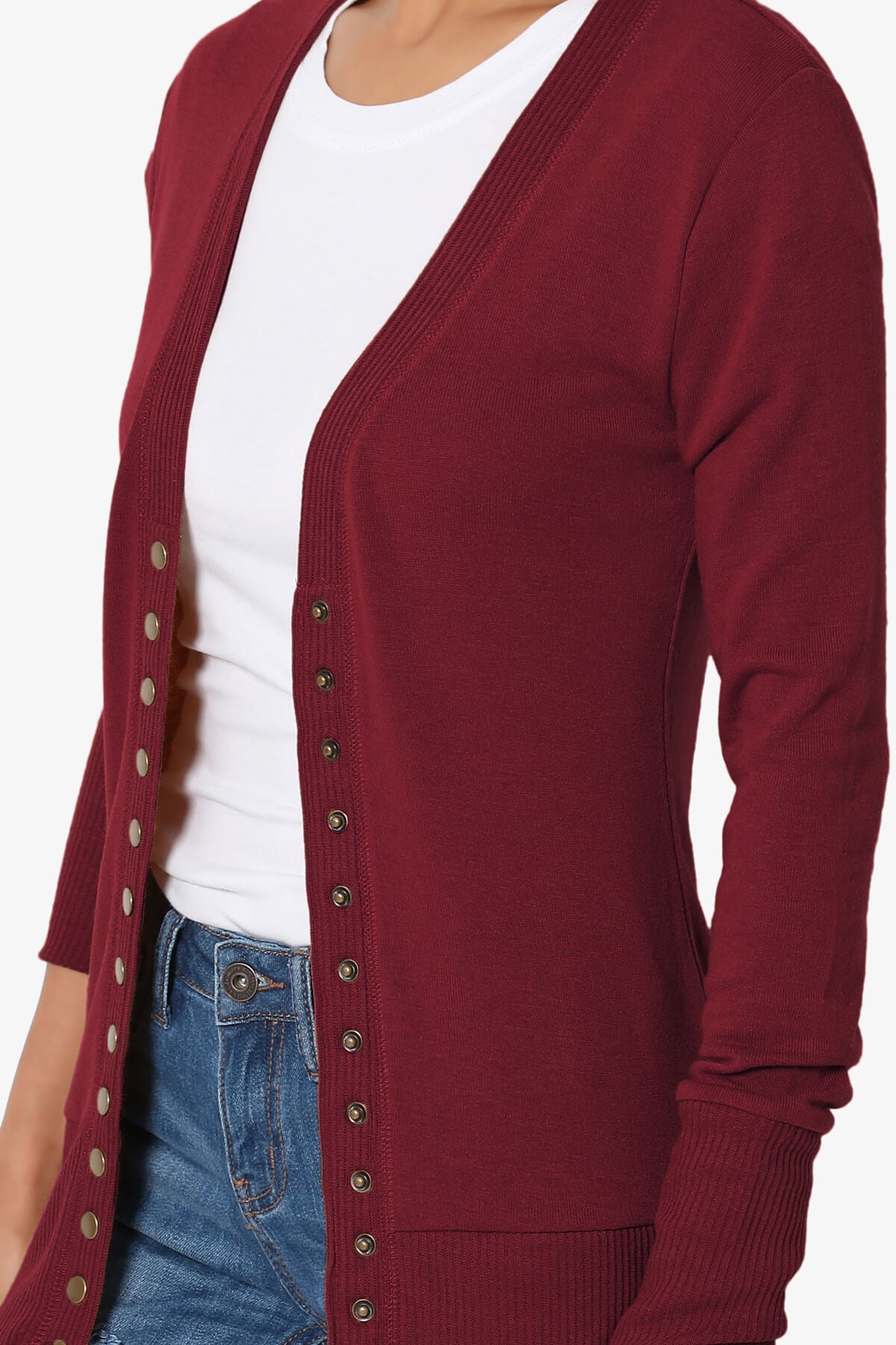 Load image into Gallery viewer, Braeden Snap Button V-Neck Cardigan BURGUNDY_5
