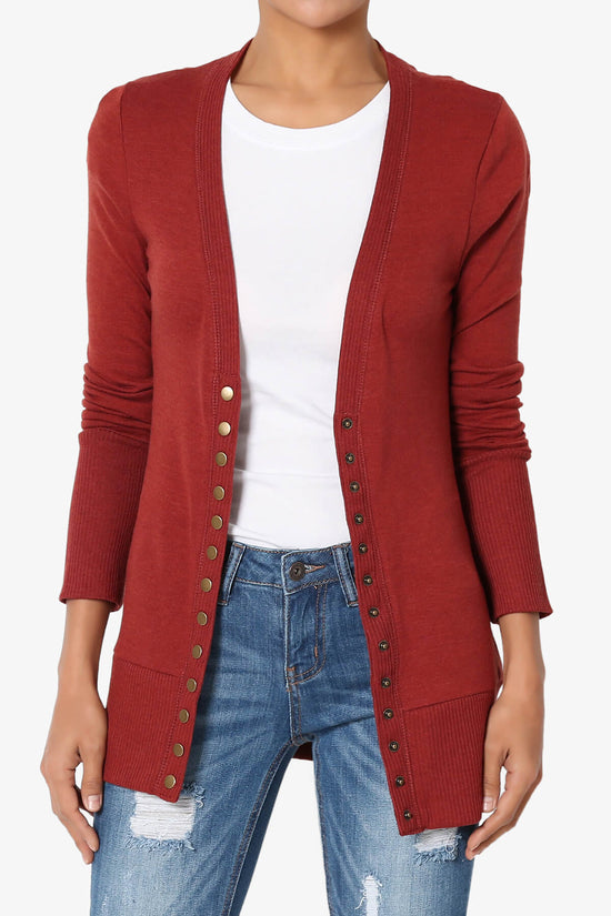 Load image into Gallery viewer, Braeden Snap Button V-Neck Cardigan COPPER RED_1
