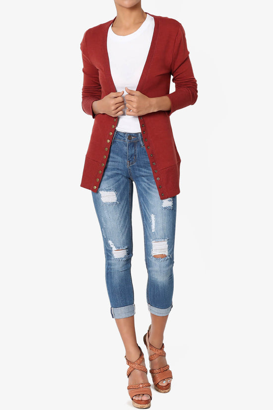 Load image into Gallery viewer, Braeden Snap Button V-Neck Cardigan COPPER RED_6
