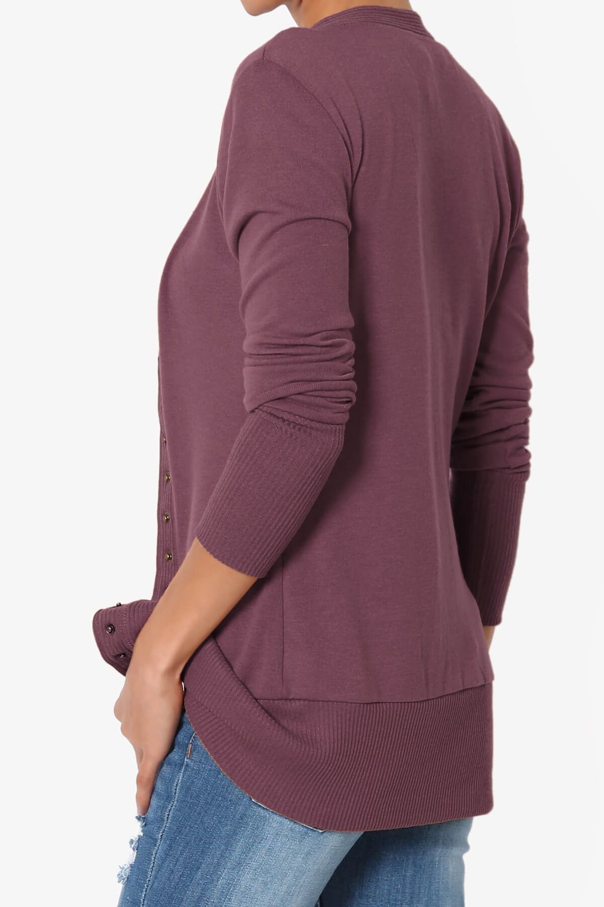 Load image into Gallery viewer, Braeden Snap Button V-Neck Cardigan DUSTY PLUM_4
