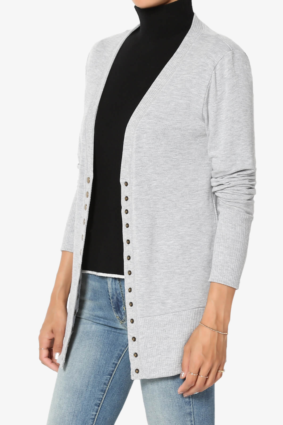 Load image into Gallery viewer, Braeden Snap Button V-Neck Cardigan HEATHER GREY_3
