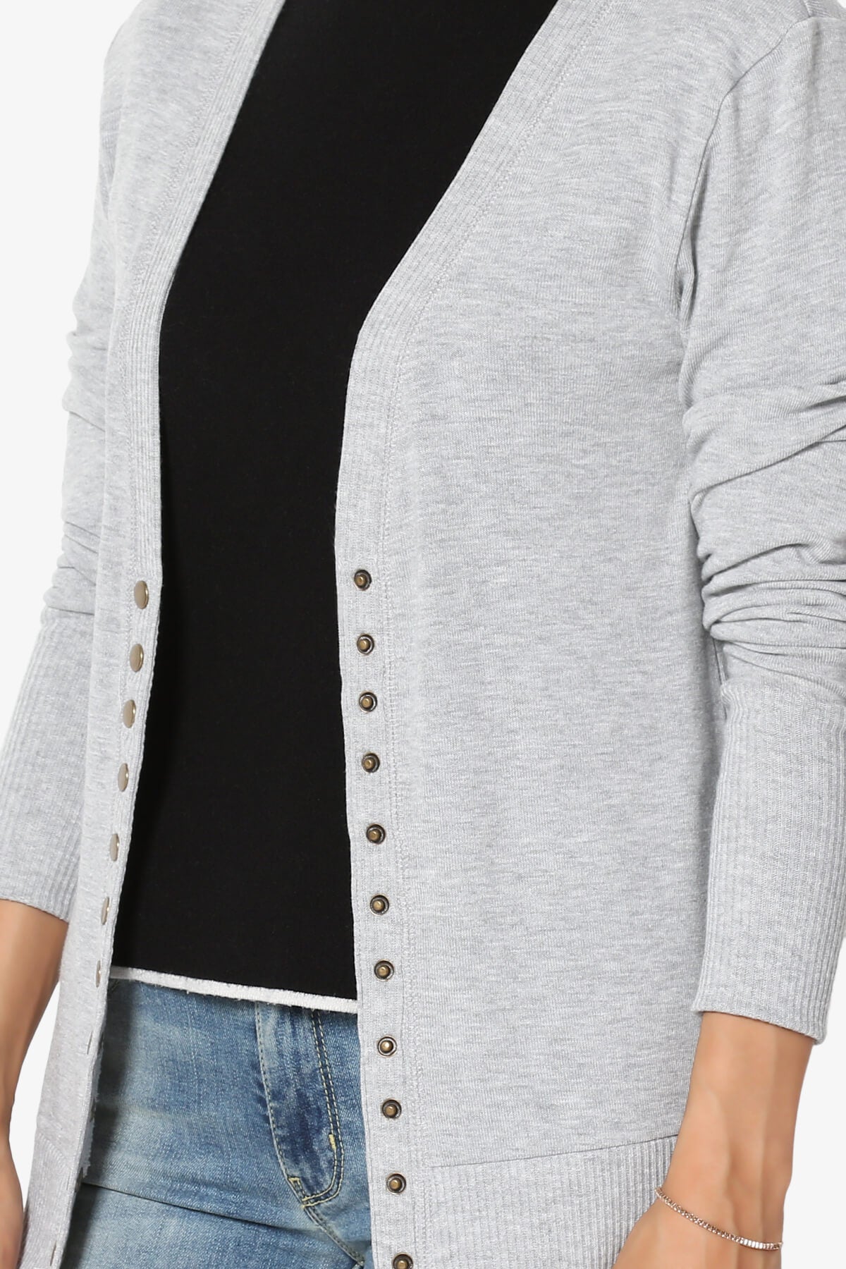 Load image into Gallery viewer, Braeden Snap Button V-Neck Cardigan HEATHER GREY_5
