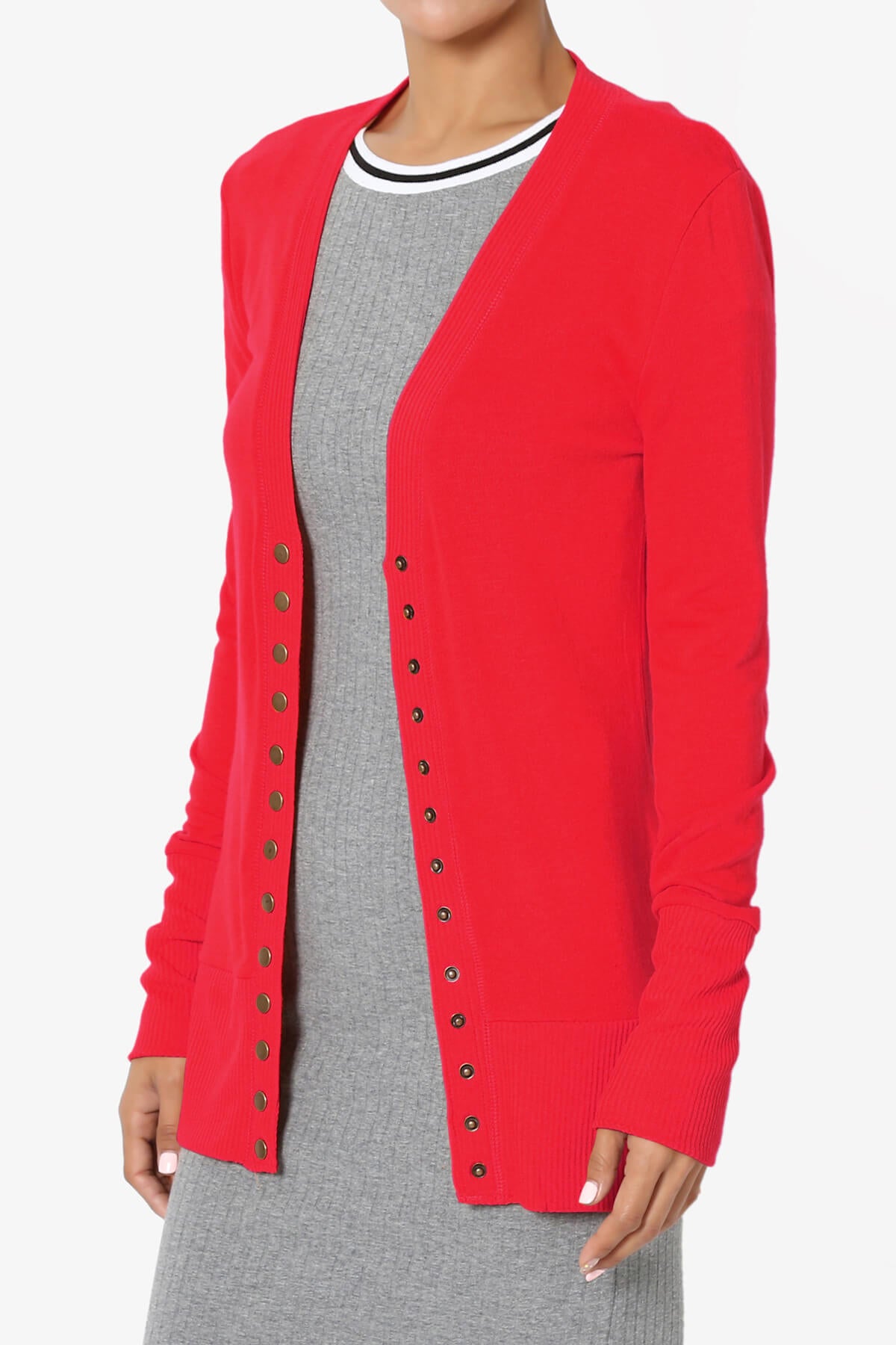 Load image into Gallery viewer, Braeden Snap Button V-Neck Cardigan RED_3
