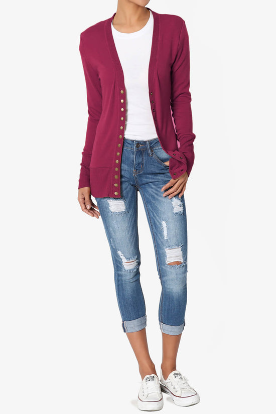 Load image into Gallery viewer, Braeden Snap Button V-Neck Cardigan WINE_6
