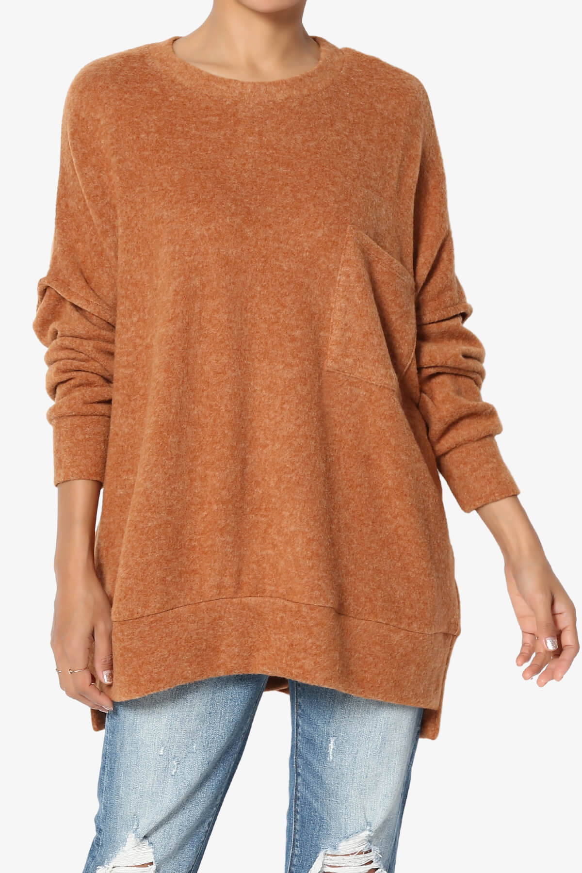 Breccan Blushed Knit Oversized Sweater ALMOND_1