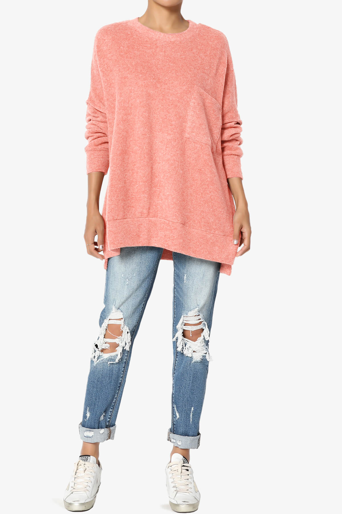 Breccan Blushed Knit Oversized Sweater CORAL_6