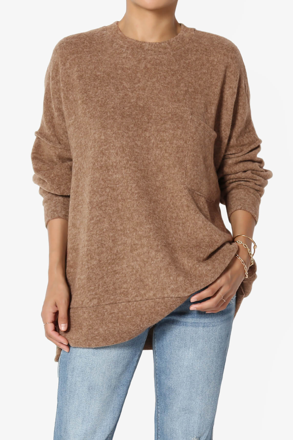Breccan Blushed Knit Oversized Sweater DARK CAMEL_1