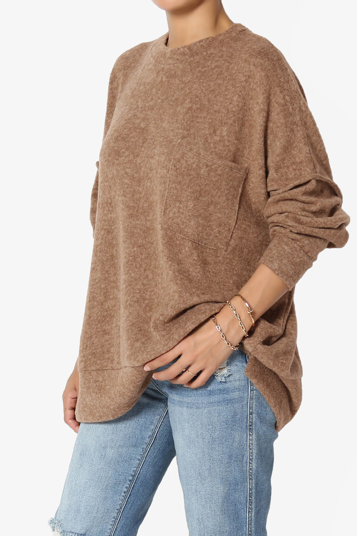 Breccan Blushed Knit Oversized Sweater DARK CAMEL_3