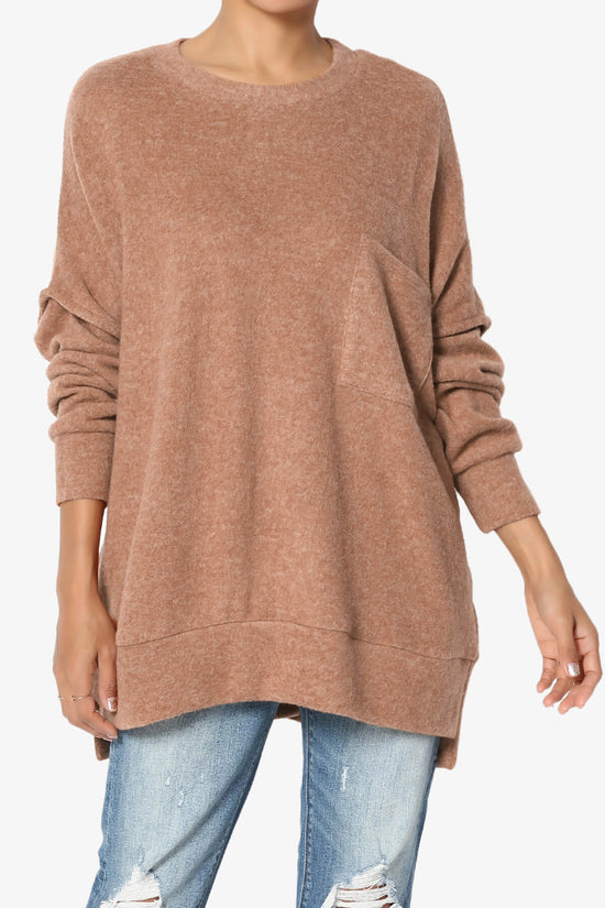 Breccan Blushed Knit Oversized Sweater DEEP CAMEL_1