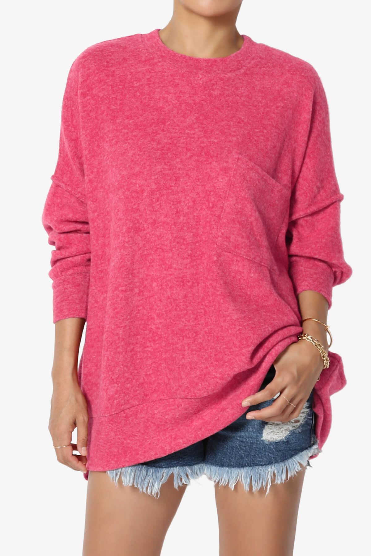 Load image into Gallery viewer, Breccan Blushed Knit Oversized Sweater FUCHSIA_1
