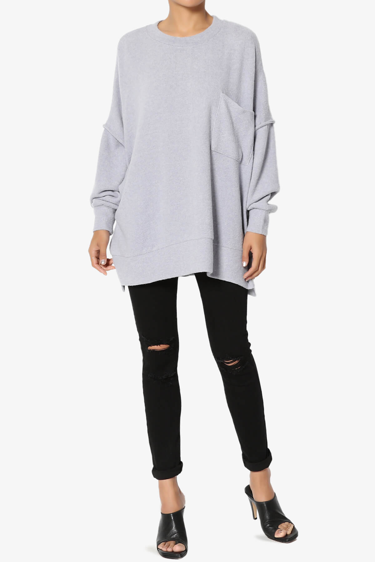 Breccan Blushed Knit Oversized Sweater HEATHER GREY_6
