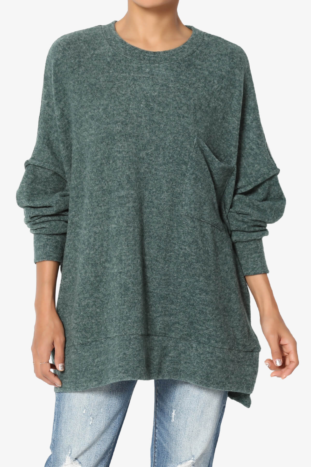 Breccan Blushed Knit Oversized Sweater HUNTER GREEN_1