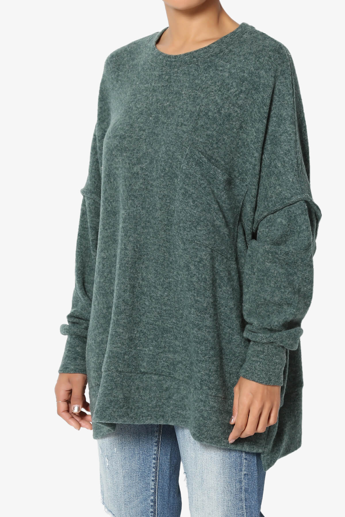 Breccan Blushed Knit Oversized Sweater HUNTER GREEN_3