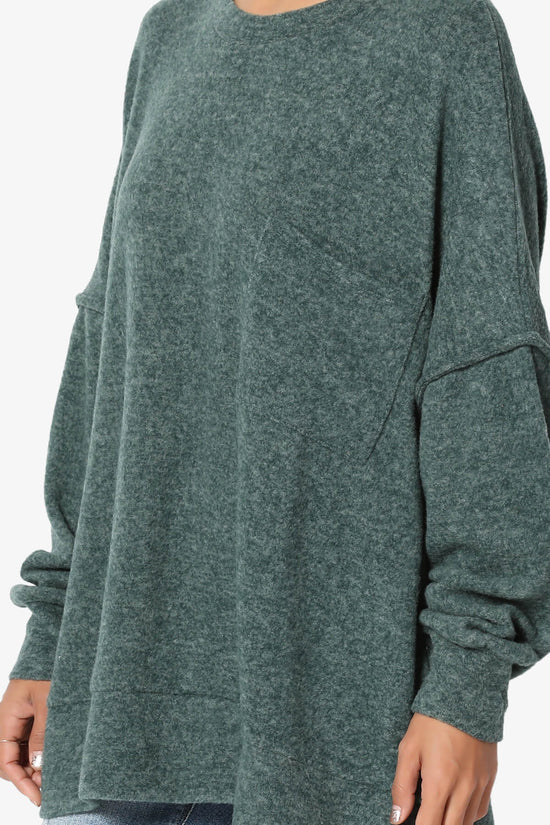 Breccan Blushed Knit Oversized Sweater HUNTER GREEN_5