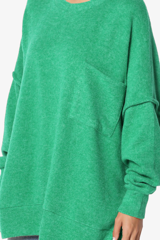Breccan Blushed Knit Oversized Sweater KELLY GREEN_5