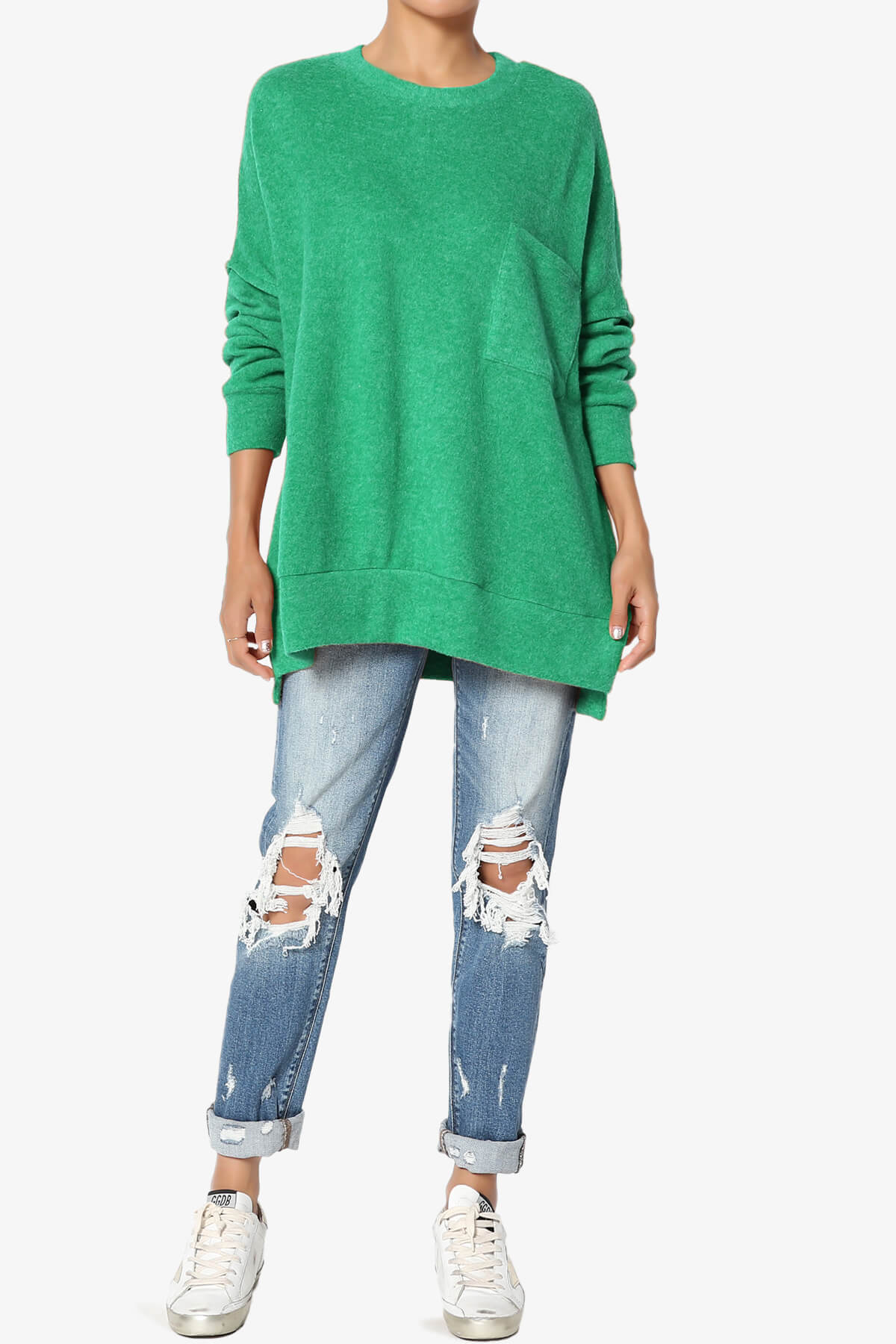 Breccan Blushed Knit Oversized Sweater KELLY GREEN_6