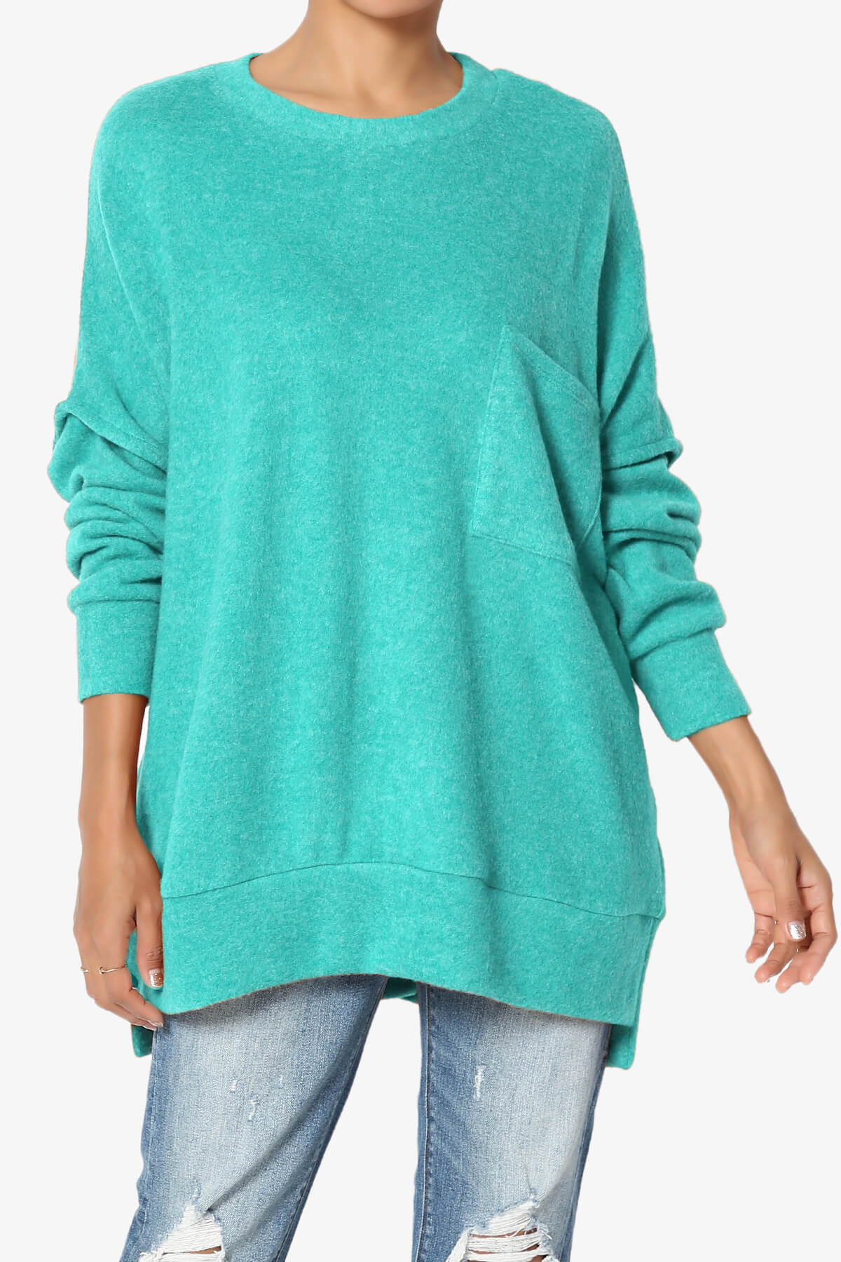 Breccan Blushed Knit Oversized Sweater LT TEAL_1