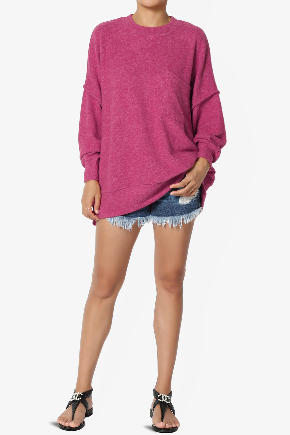Load image into Gallery viewer, Breccan Blushed Knit Oversized Sweater MAGENTA_6

