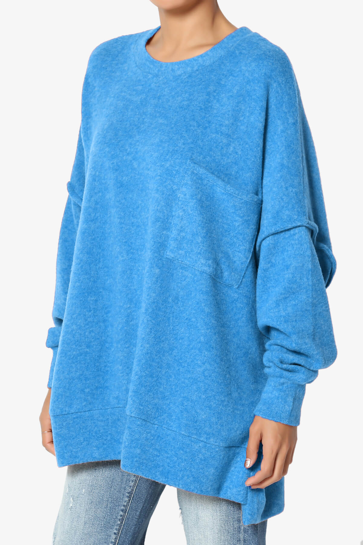 Breccan Blushed Knit Oversized Sweater OCEAN BLUE_3