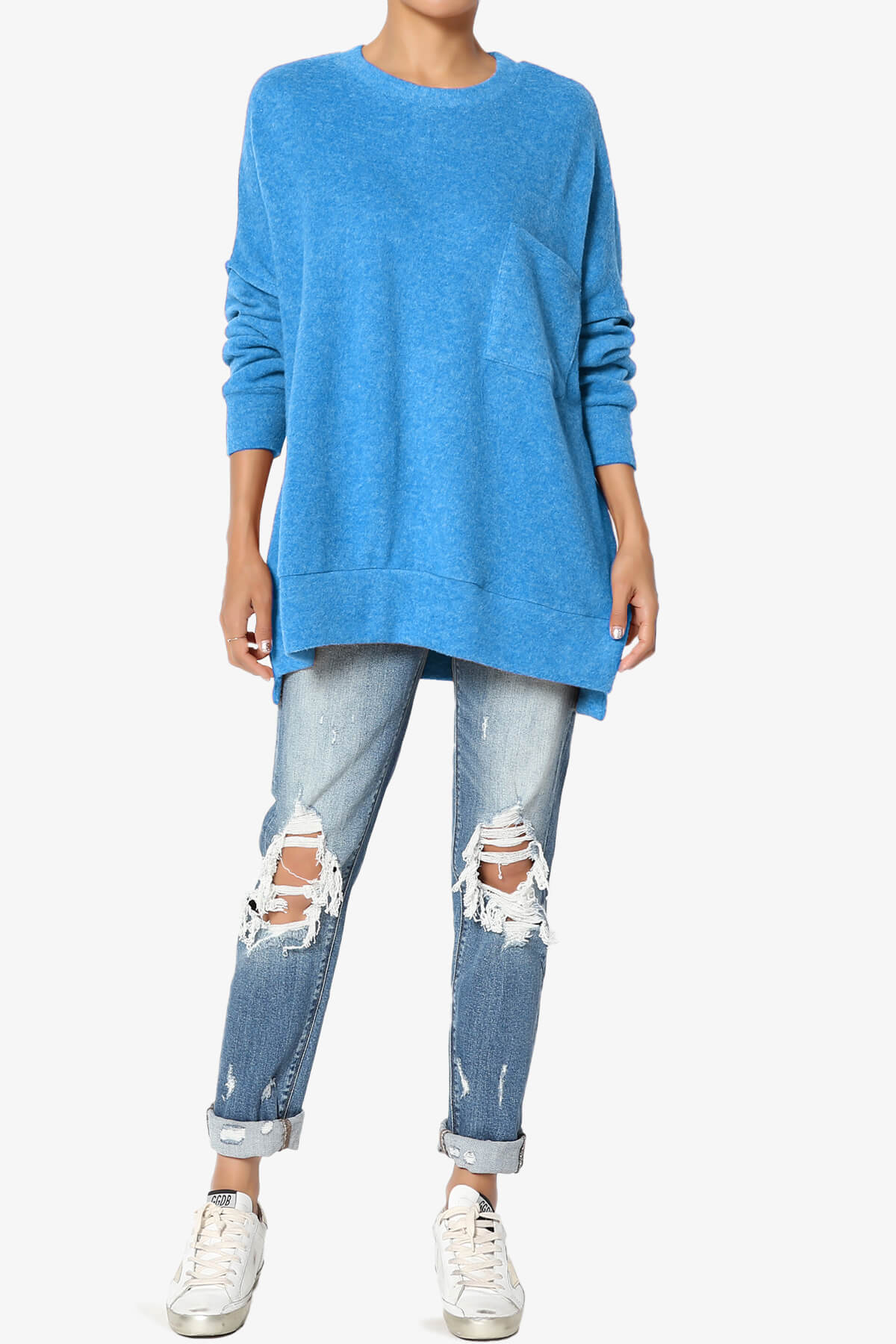Breccan Blushed Knit Oversized Sweater OCEAN BLUE_6