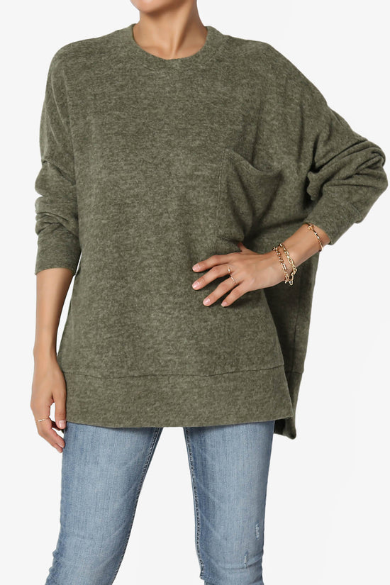 Breccan Blushed Knit Oversized Sweater OLIVE_1