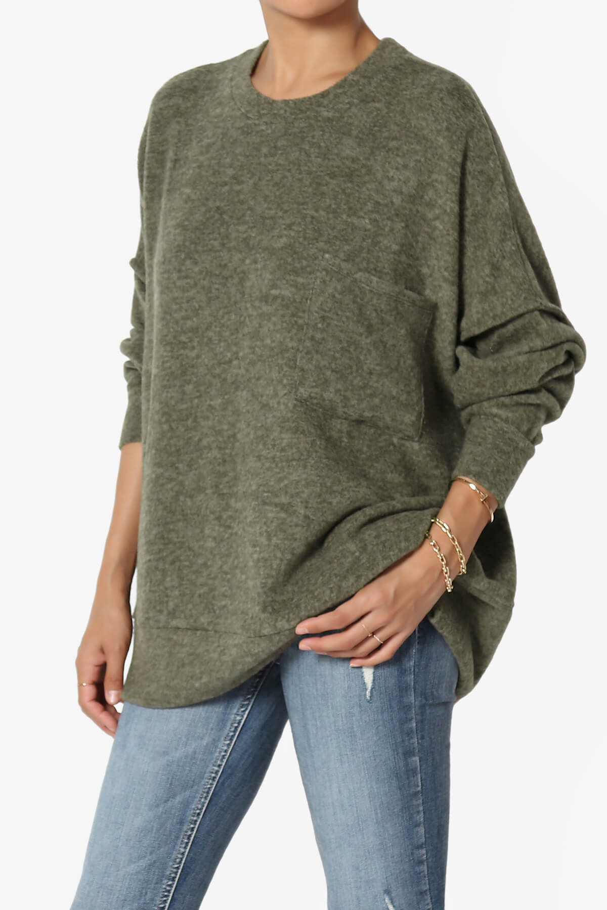 Breccan Blushed Knit Oversized Sweater OLIVE_3