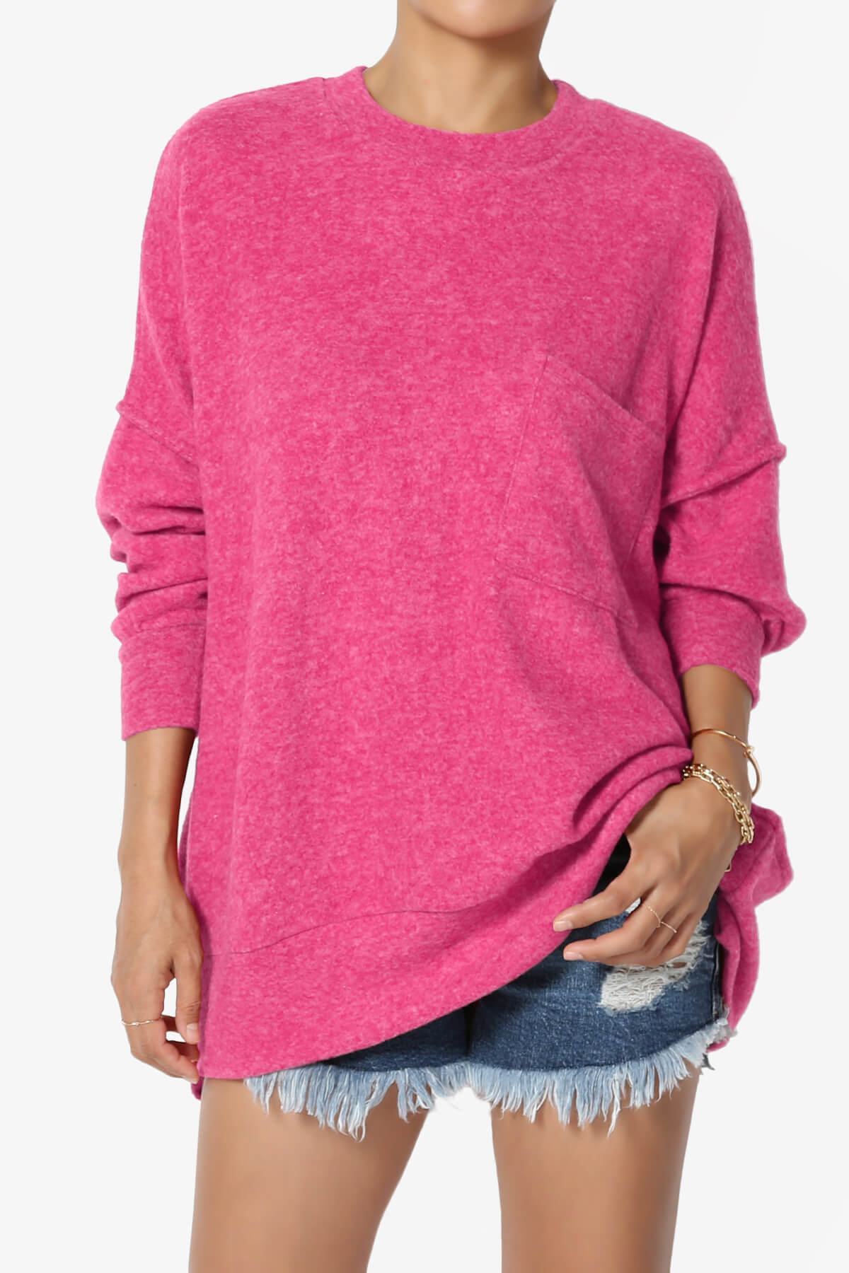Load image into Gallery viewer, Breccan Blushed Knit Oversized Sweater VIVA MAGENTA_1
