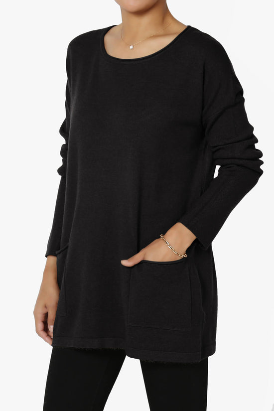 Load image into Gallery viewer, Brecken Pocket Long Sleeve Soft Knit Sweater Tunic BLACK_3
