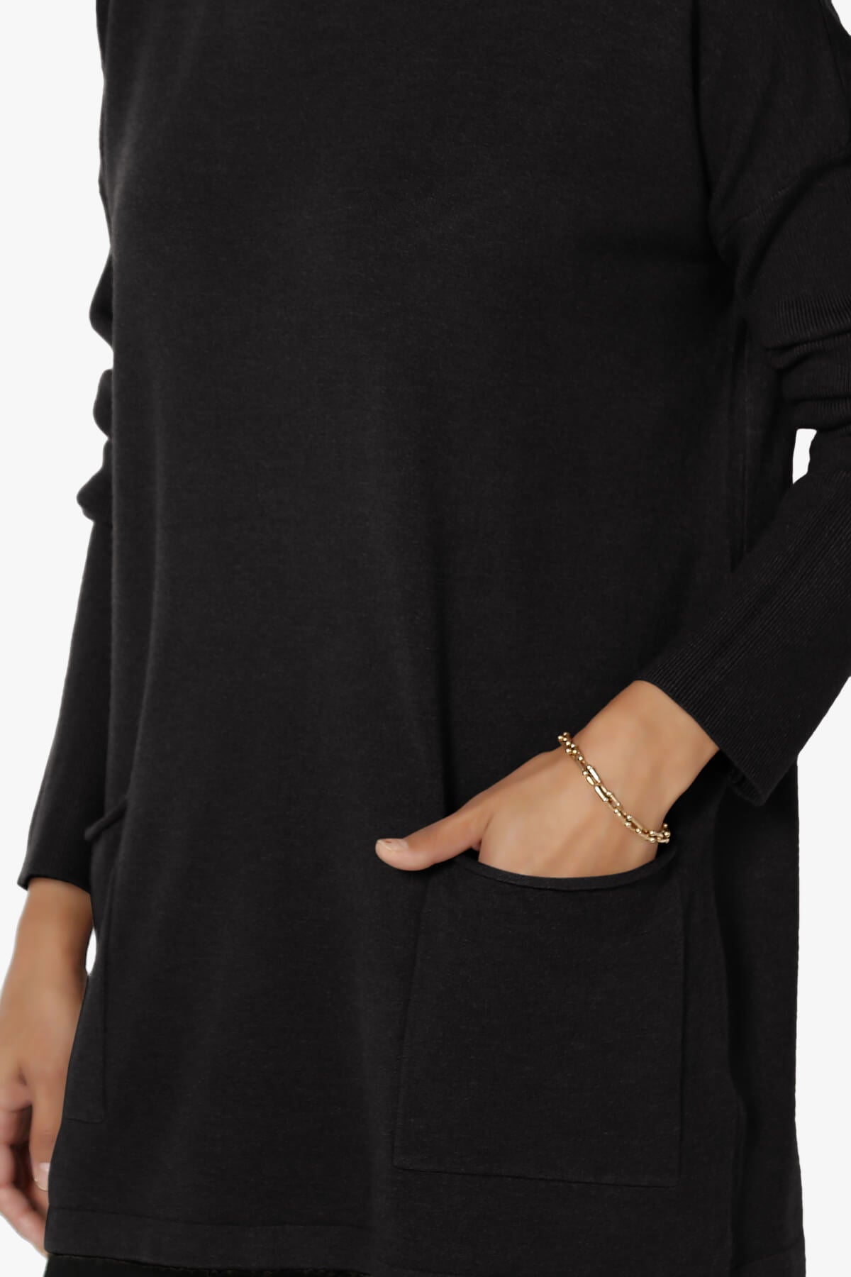 Load image into Gallery viewer, Brecken Pocket Long Sleeve Soft Knit Sweater Tunic BLACK_5
