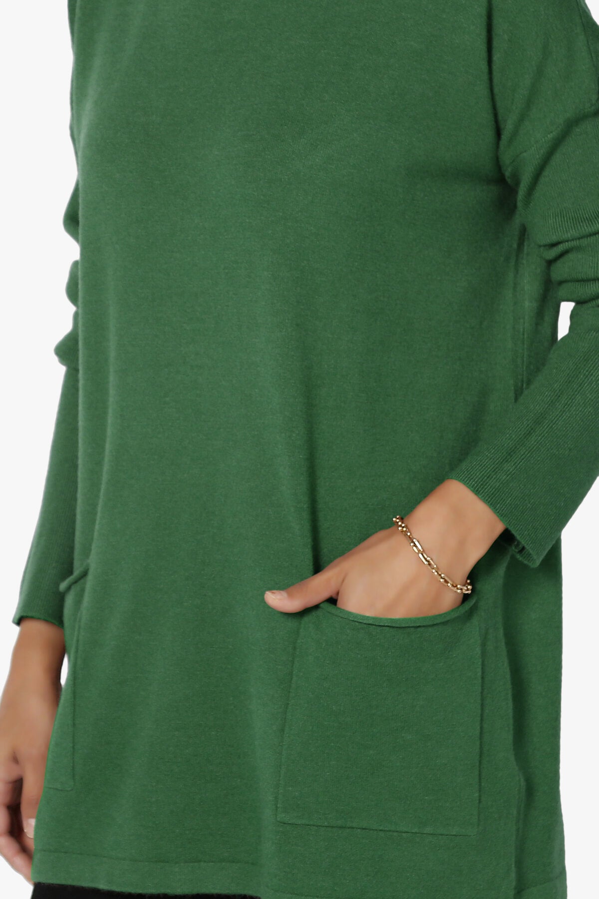 Brecken Pocket Long Sleeve Soft Knit Sweater Tunic DARK GREEN_5