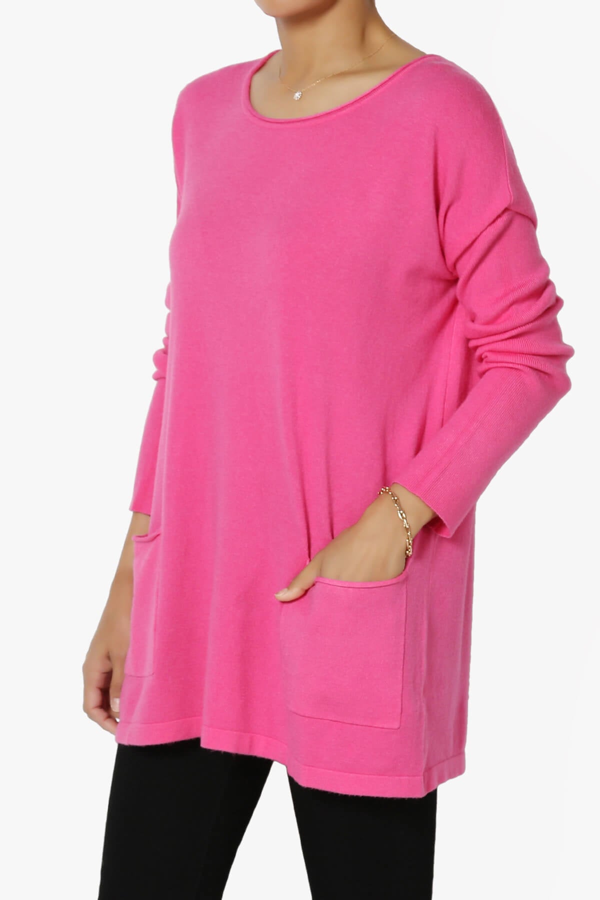 Load image into Gallery viewer, Brecken Pocket Long Sleeve Soft Knit Sweater Tunic FUCHSIA_3

