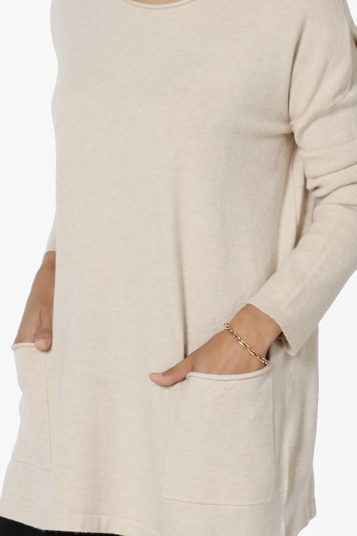 Load image into Gallery viewer, Brecken Pocket Long Sleeve Soft Knit Sweater Tunic HEATHER BEIGE_5
