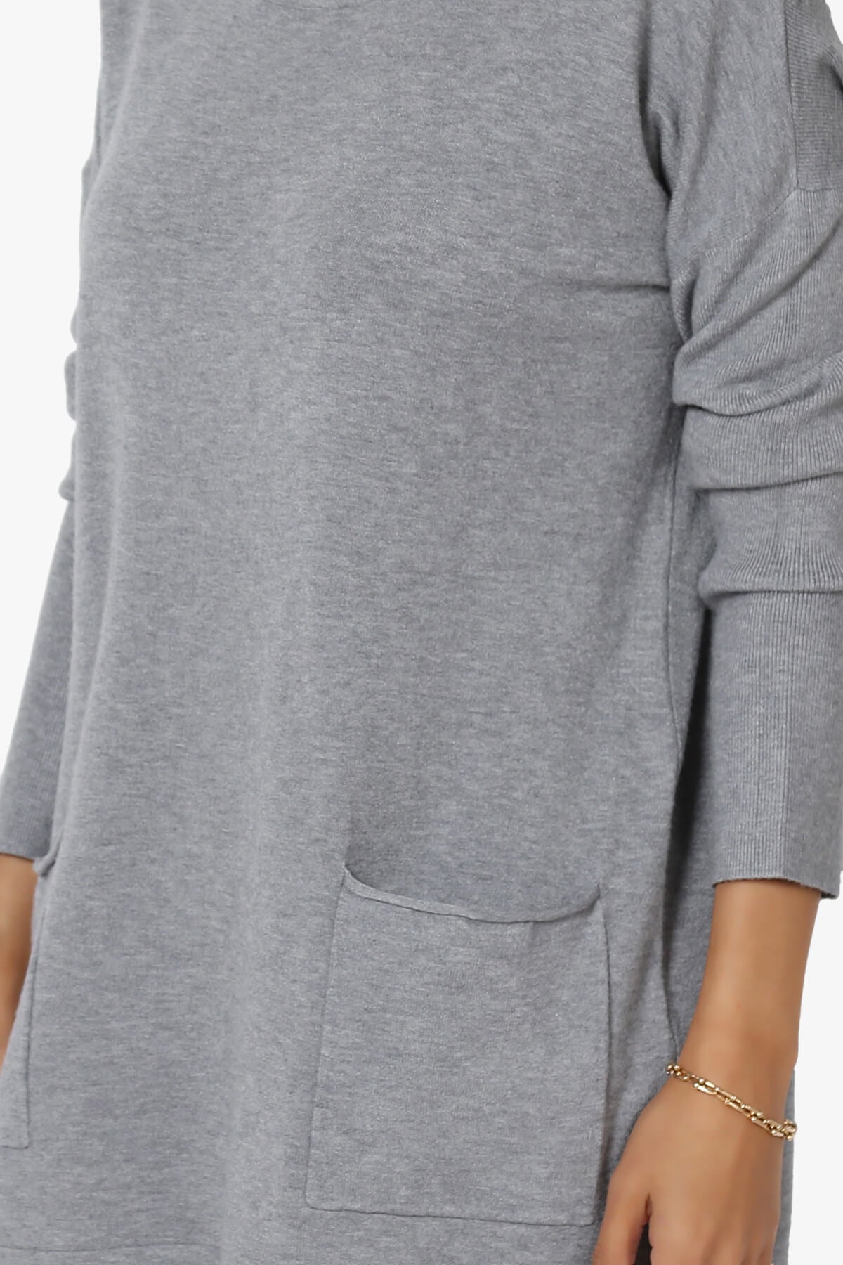 Load image into Gallery viewer, Brecken Pocket Long Sleeve Soft Knit Sweater Tunic HEATHER GREY_5
