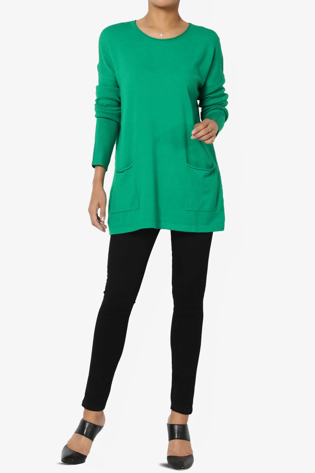 Load image into Gallery viewer, Brecken Pocket Long Sleeve Soft Knit Sweater Tunic KELLY GREEN_6
