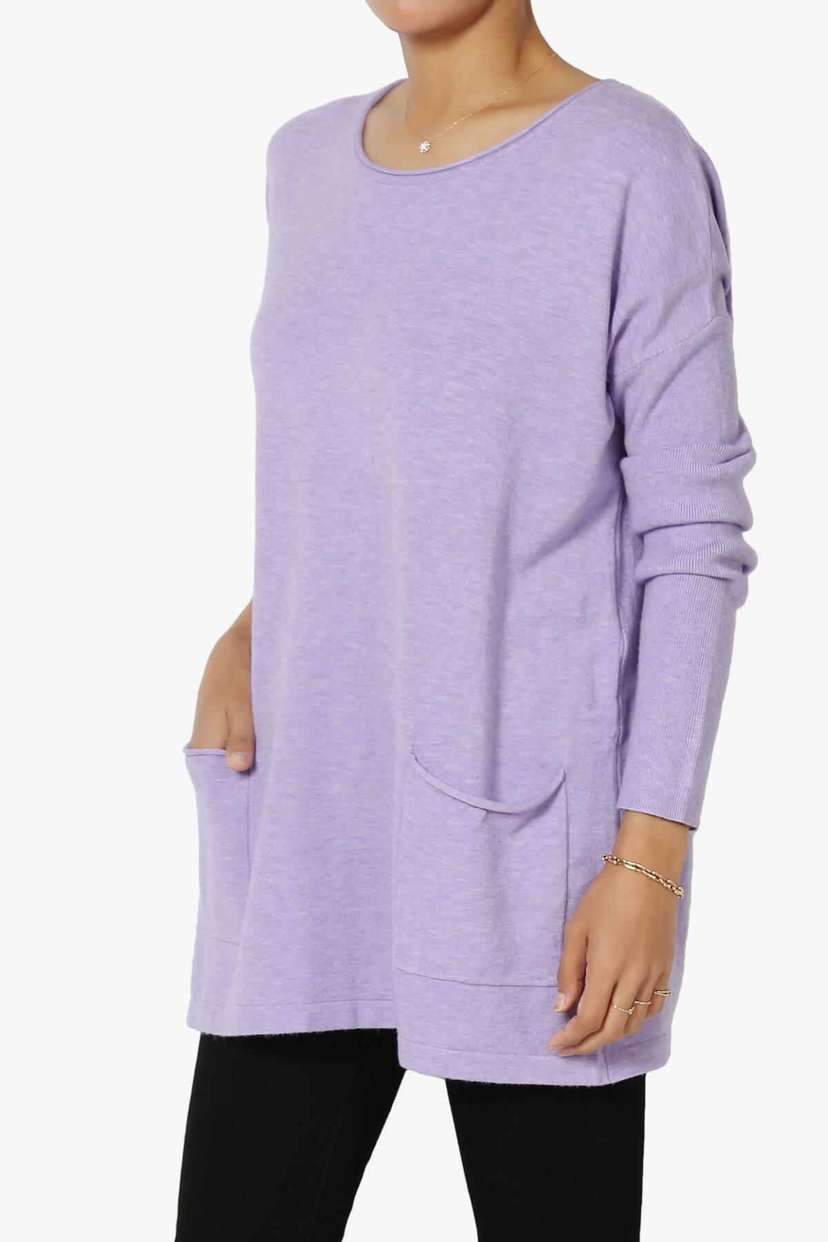 Load image into Gallery viewer, Brecken Pocket Long Sleeve Soft Knit Sweater Tunic LAVENDER_3
