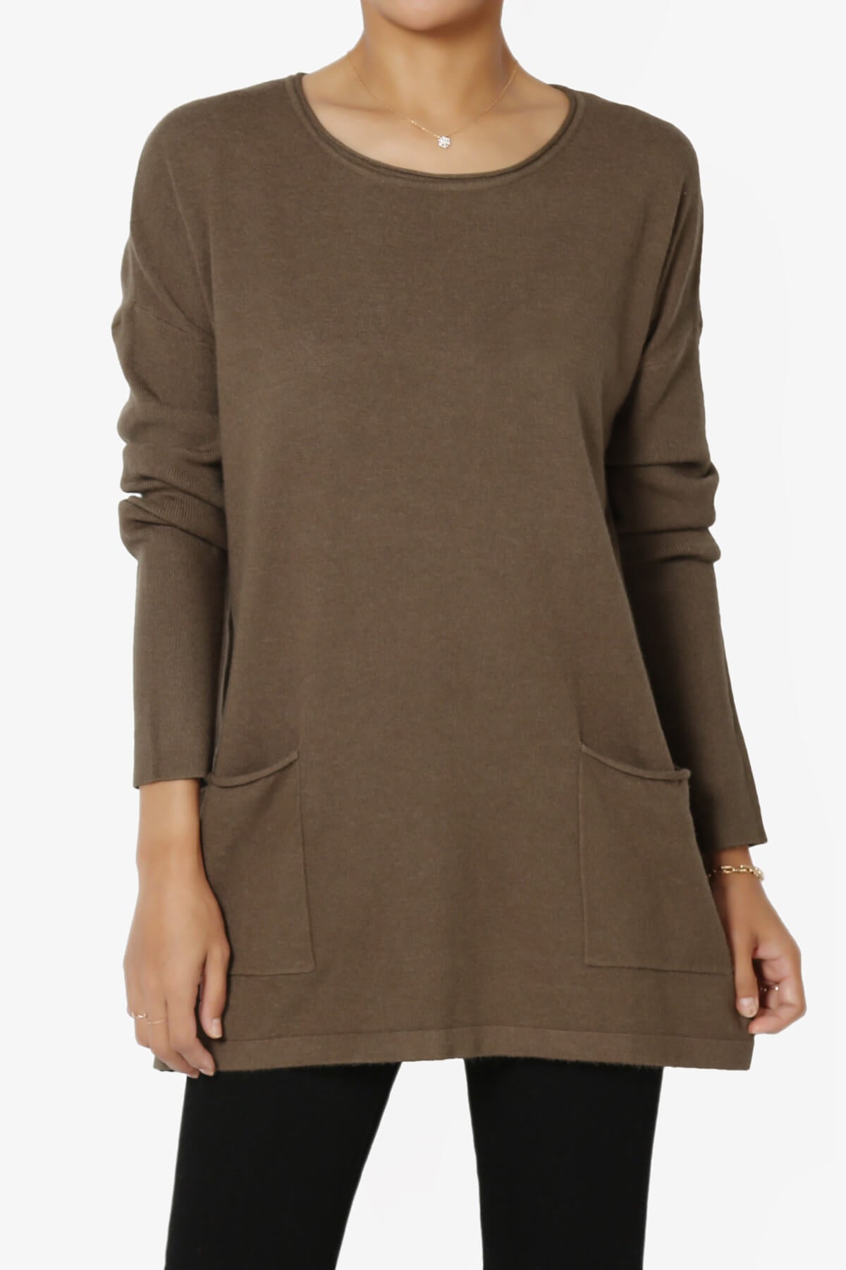 Load image into Gallery viewer, Brecken Pocket Long Sleeve Soft Knit Sweater Tunic MOCHA_1
