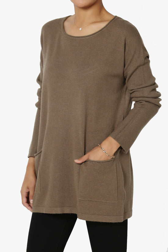 Load image into Gallery viewer, Brecken Pocket Long Sleeve Soft Knit Sweater Tunic MOCHA_3
