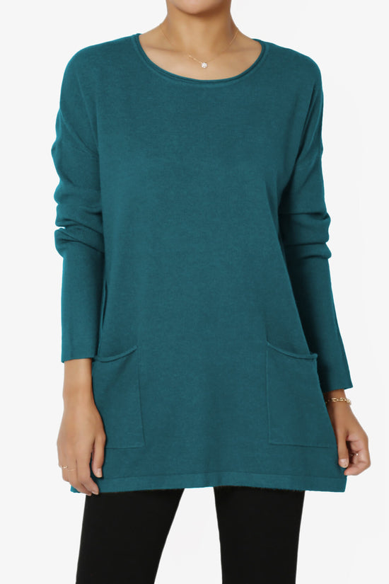 Load image into Gallery viewer, Brecken Pocket Long Sleeve Soft Knit Sweater Tunic OCEAN TEAL_1

