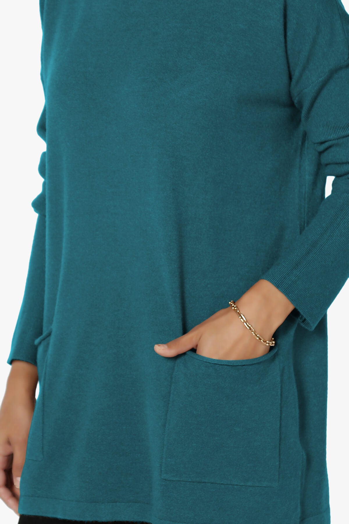 Load image into Gallery viewer, Brecken Pocket Long Sleeve Soft Knit Sweater Tunic OCEAN TEAL_5

