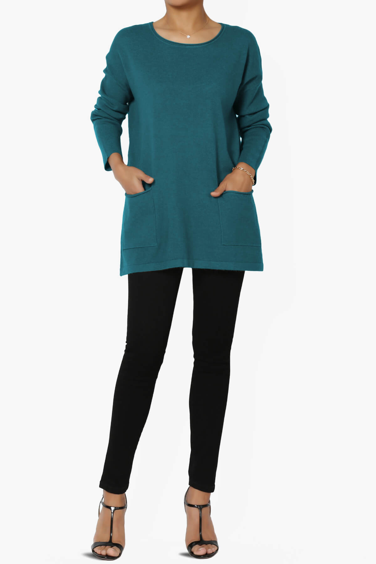 Load image into Gallery viewer, Brecken Pocket Long Sleeve Soft Knit Sweater Tunic OCEAN TEAL_6
