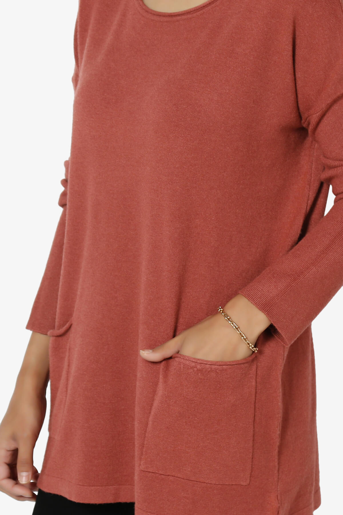 Load image into Gallery viewer, Brecken Pocket Long Sleeve Soft Knit Sweater Tunic RUST_5
