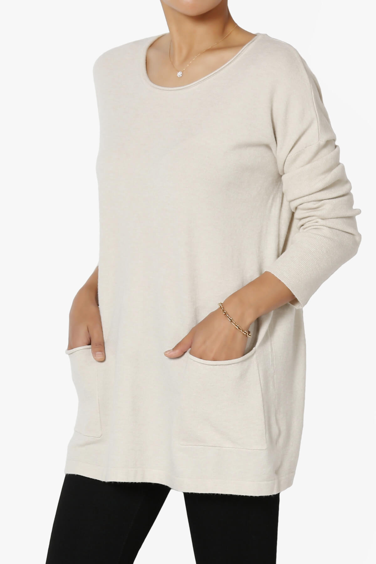 Load image into Gallery viewer, Brecken Pocket Long Sleeve Soft Knit Sweater Tunic SAND BEIGE_3
