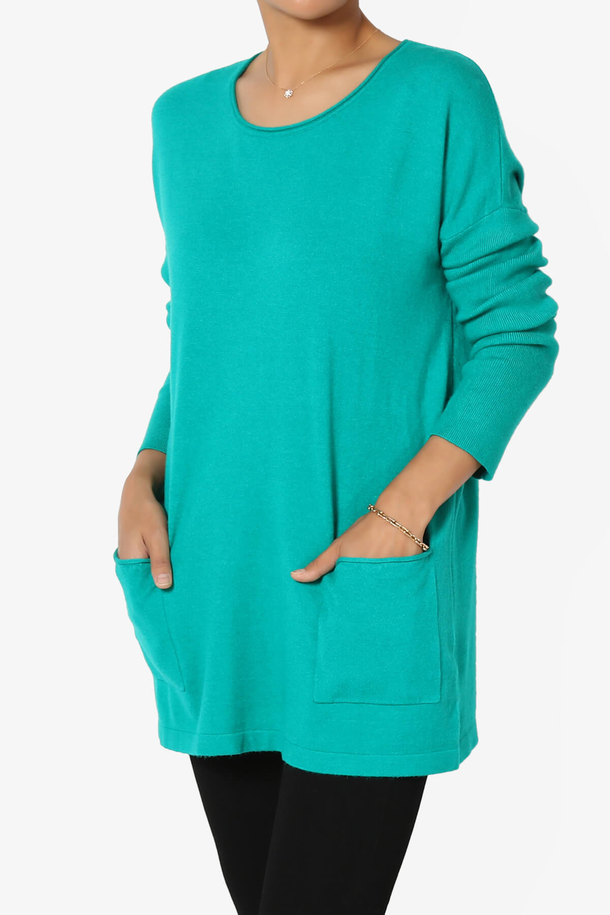 Brecken Pocket Long Sleeve Soft Knit Sweater Tunic TURQUOISE_3